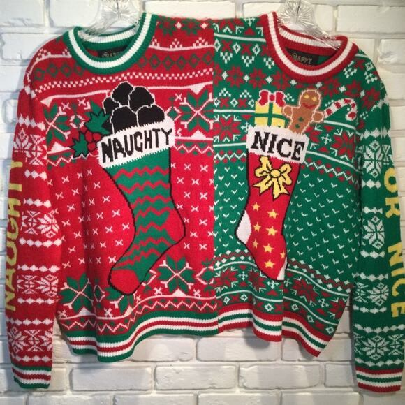 Ugly Christmas Sweater for 2 Naughty/Nice themed One Size unisex - Picture 1 of 5